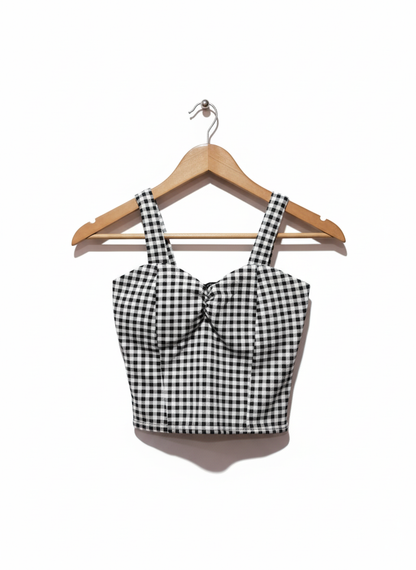 New Look Top Black Check Women's Sleeveless Tube Padded