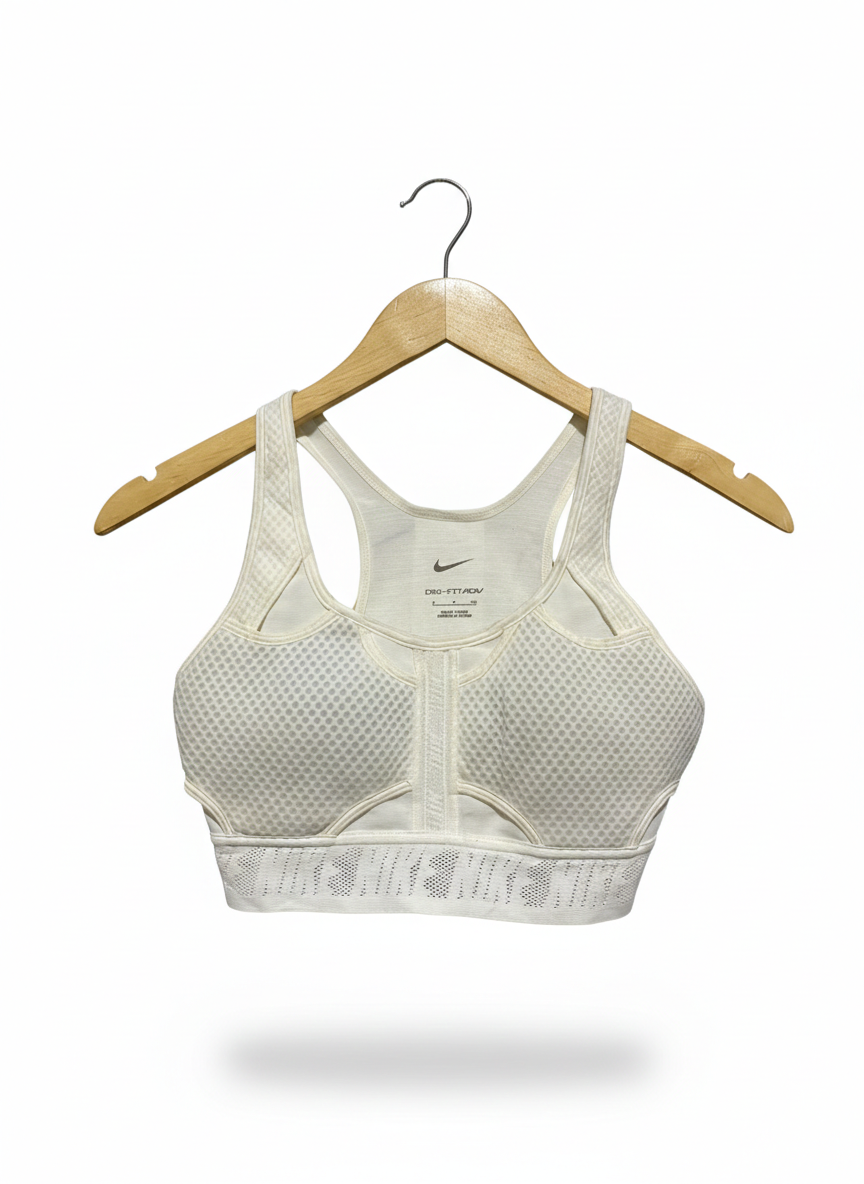 NIKE |S| BUST 14| DRI-FIT ADV WHITE HIGH-SUPPORT PERFORATED SPORTS BRA