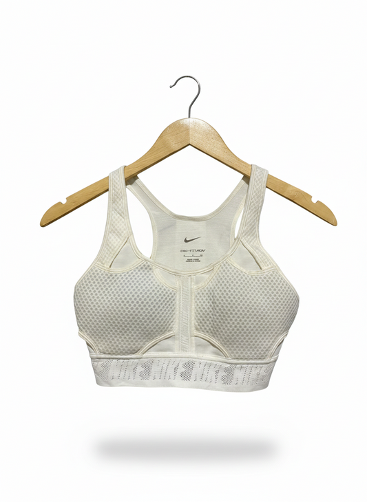 NIKE |S| BUST 14| DRI-FIT ADV WHITE HIGH-SUPPORT PERFORATED SPORTS BRA