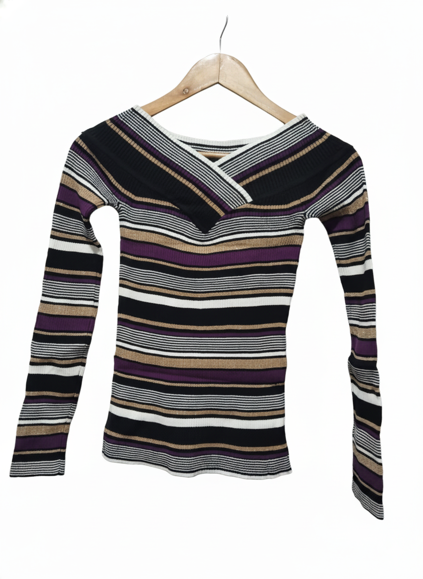 INC International Concepts Multicolor Striped V-Neck Sweater
