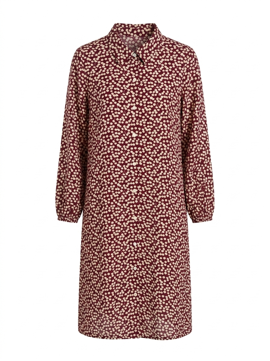 SHEIN CURVE |XL| BUST 22| B14| BURGUNDY DAISY PRINT BUTTON-DOWN SHIRT DRESS