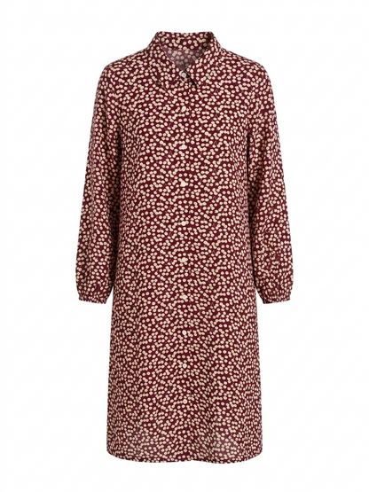 SHEIN CURVE |XL| BUST 22| B14| BURGUNDY DAISY PRINT BUTTON-DOWN SHIRT DRESS