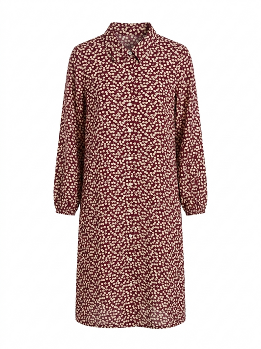 SHEIN CURVE |XL| BUST 22| B14| BURGUNDY DAISY PRINT BUTTON-DOWN SHIRT DRESS