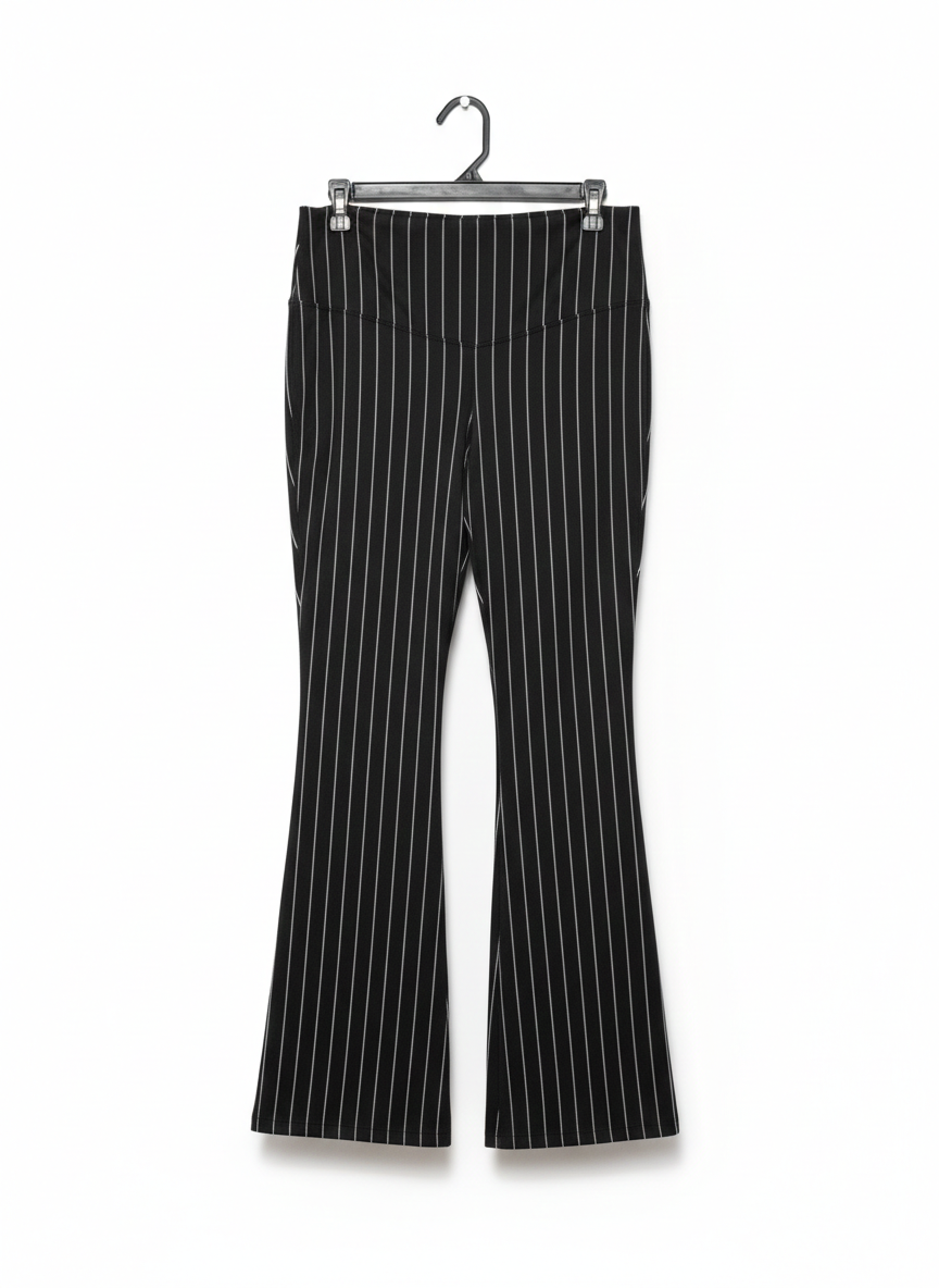 JOYLAB|L|WAIST 30|BLACK AND WHITE PINSTRIPE HIGH-WAISTED FLARE PANTS