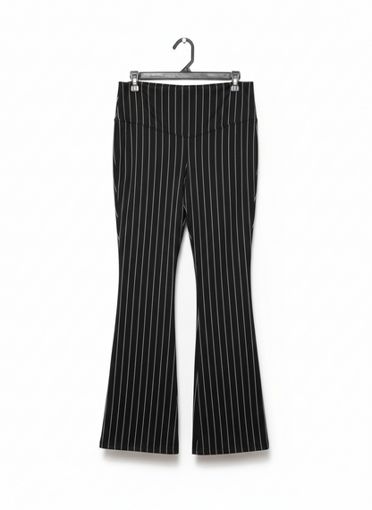 JOYLAB|L|WAIST 30|BLACK AND WHITE PINSTRIPE HIGH-WAISTED FLARE PANTS