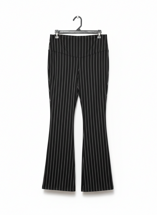 JOYLAB|L|WAIST 30|BLACK AND WHITE PINSTRIPE HIGH-WAISTED FLARE PANTS