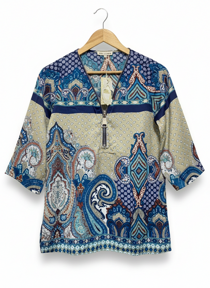 IS MILLENIUM |S| BUST 19| PAISLEY PRINT QUARTER-ZIP TUNIC BLOUSE