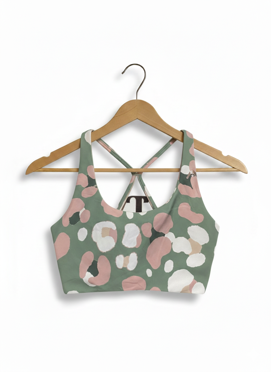 ROCK WEAR |M| BUST 14| SAGE GREEN ABSTRACT FLORAL PRINT SPORTS BRA