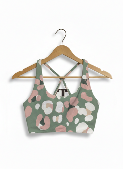ROCK WEAR |M| BUST 14| SAGE GREEN ABSTRACT FLORAL PRINT SPORTS BRA