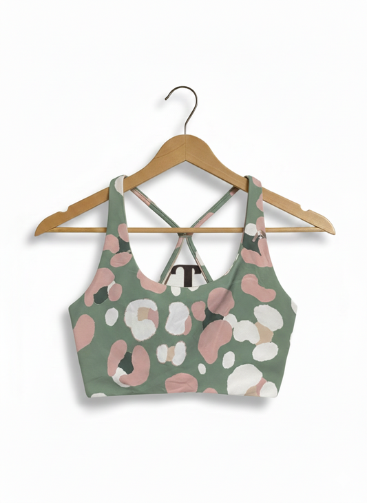 ROCK WEAR |M| BUST 14| SAGE GREEN ABSTRACT FLORAL PRINT SPORTS BRA