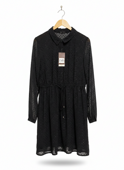 TOKITO |L| BUST 19| BLACK SHEER POLKA DOT MINI SHIRT DRESS
