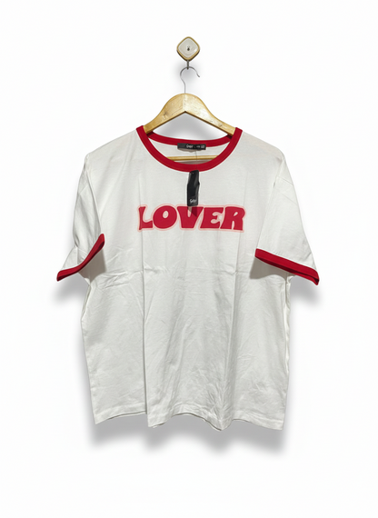SPORTS GIRL |XXL| BUST 26| WHITE "LOVER" RINGER TEE