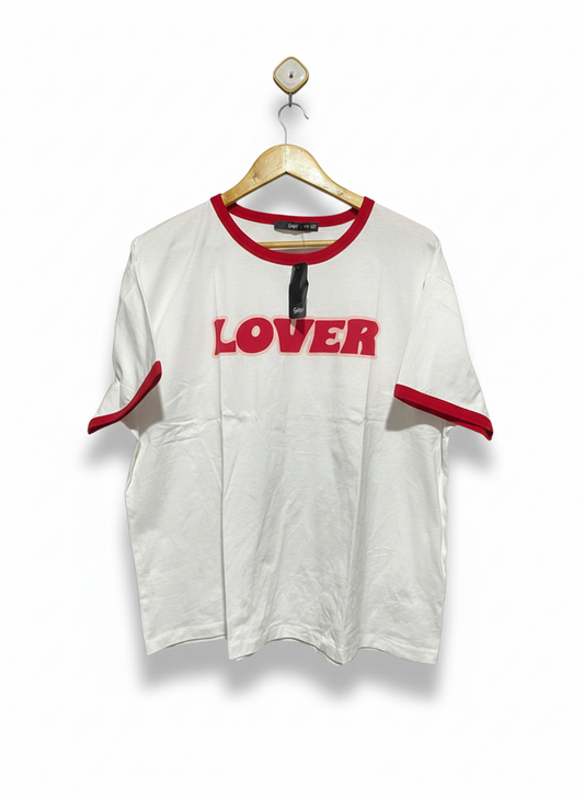 SPORTS GIRL |XXL| BUST 26| WHITE "LOVER" RINGER TEE