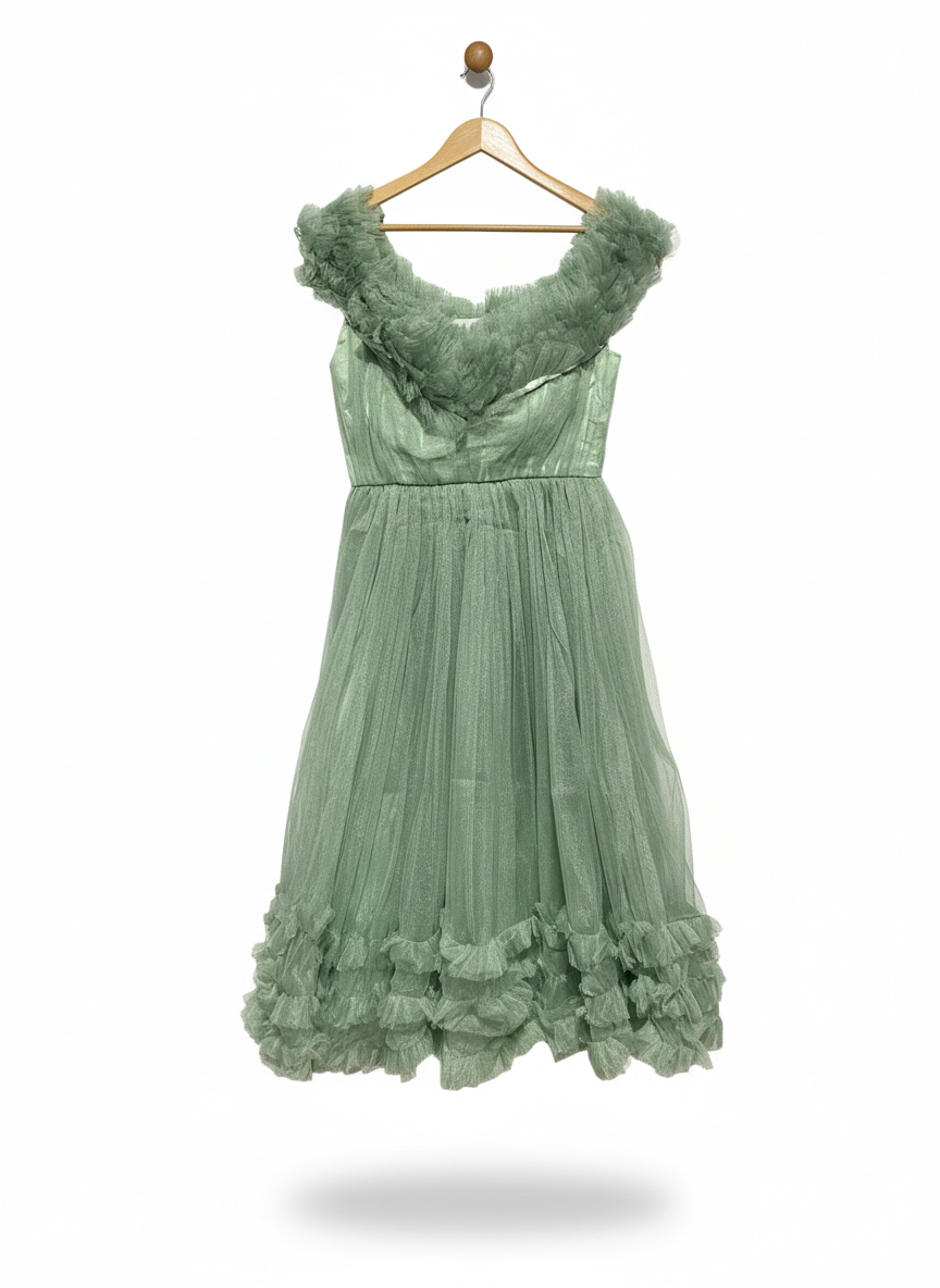 LADONA CELLA |L| BUST 18|C5| WHIMSICAL SAGE GREEN TULLE PARTY DRESS