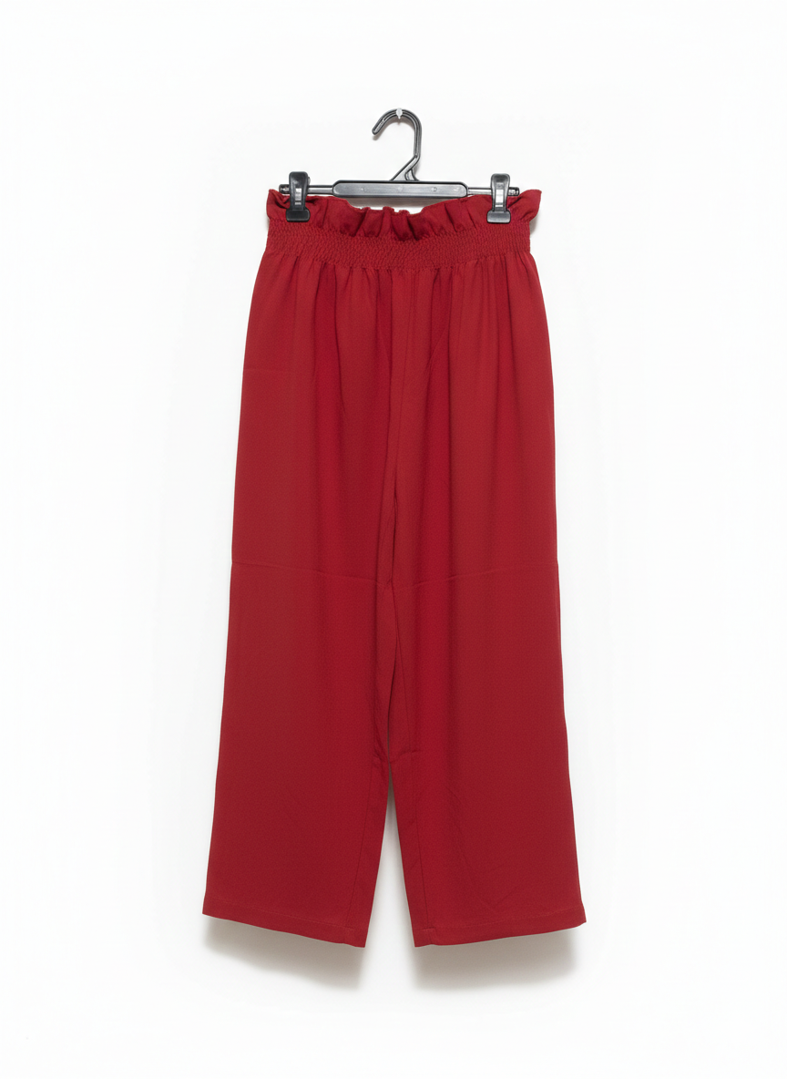 CHIC BERRY RED PAPERBAG WAIST TROUSERS WIDE-LEG RELAXED PANTS |S| WAIST 20|