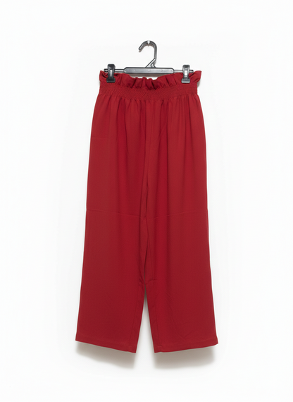 CHIC BERRY RED PAPERBAG WAIST TROUSERS WIDE-LEG RELAXED PANTS |S| WAIST 20|