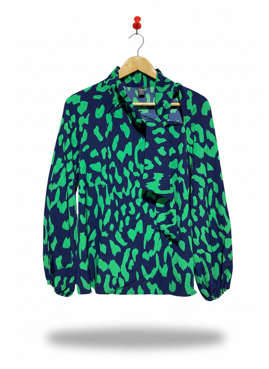 SHEIN |M| BUST 19| ANIMAL PRINT BOW TIE BLOUSE - GREEN/NAVY