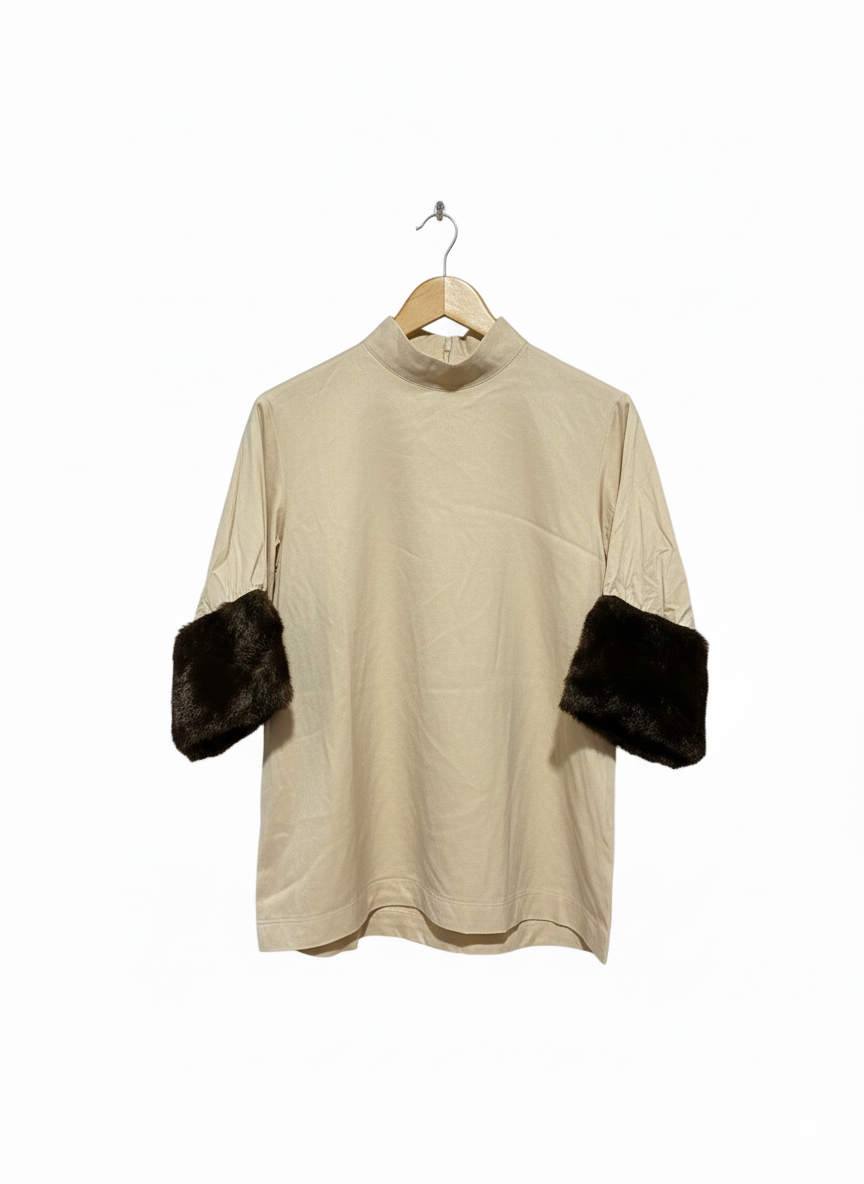 ZARA WOMAN|S|BUST 19|b\Blouse With Faux Fur Cuffs