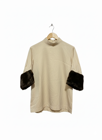 ZARA WOMAN|S|BUST 19|b\Blouse With Faux Fur Cuffs