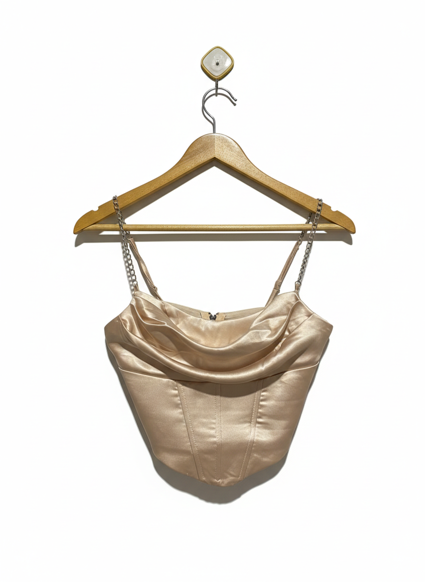 LUXE CHAMPAGNE SATIN CHAIN-STRAP CORSET TOP |S| BUST 14|
