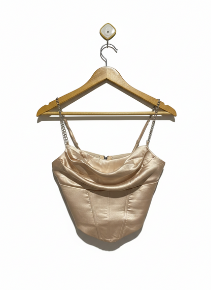 LUXE CHAMPAGNE SATIN CHAIN-STRAP CORSET TOP |S| BUST 14|