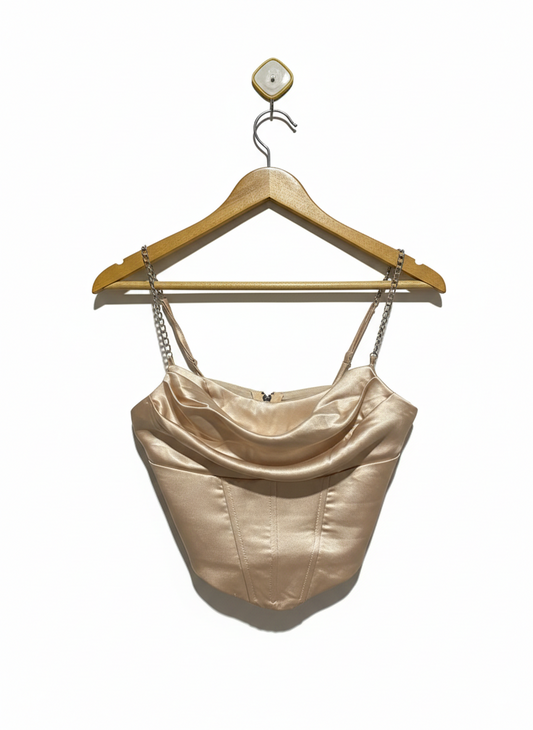 LUXE CHAMPAGNE SATIN CHAIN-STRAP CORSET TOP |S| BUST 14|