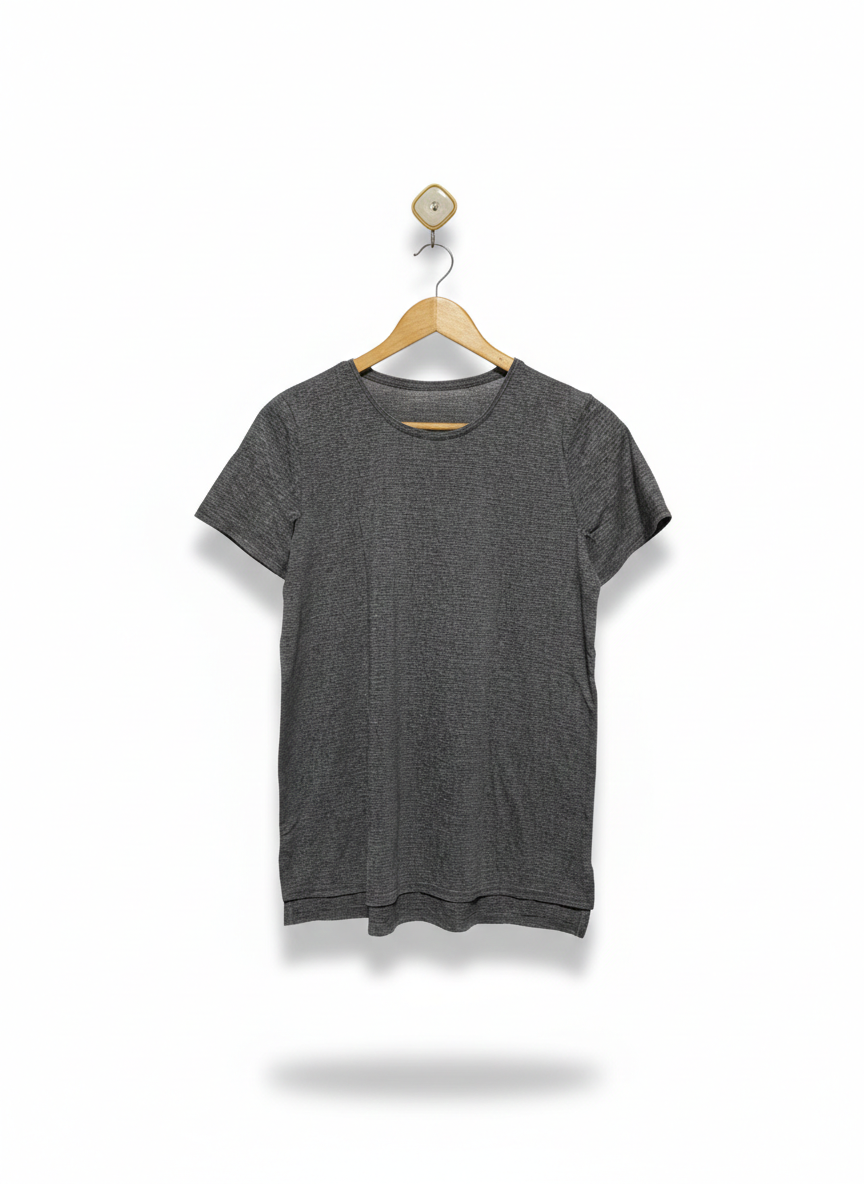 FARGET ACTIVE |M| BUST 18| PREMIUM HEATHER GREY COTTON CREWNECK T-SHIRT ON WOODEN HANGER