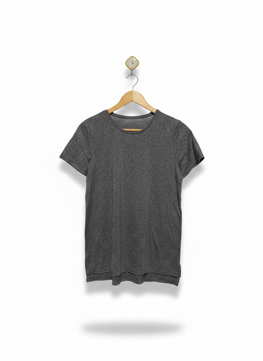 FARGET ACTIVE |M| BUST 18| PREMIUM HEATHER GREY COTTON CREWNECK T-SHIRT ON WOODEN HANGER