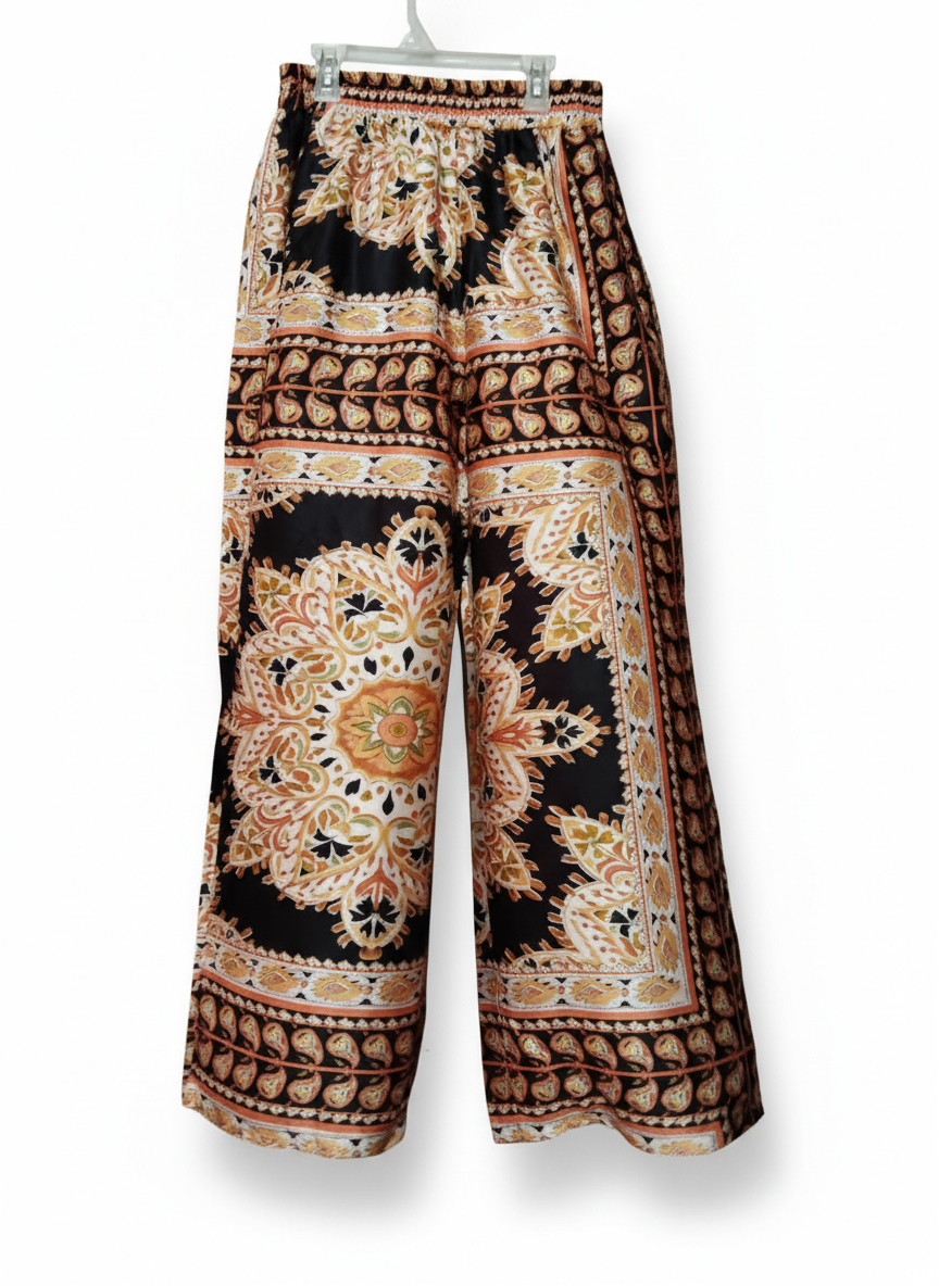 Black, Orange, And White Printed Palazzo Pants