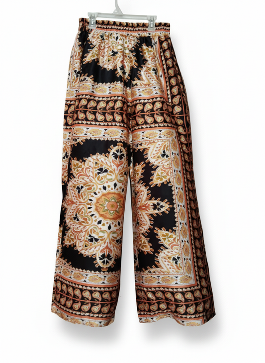 Black, Orange, And White Printed Palazzo Pants