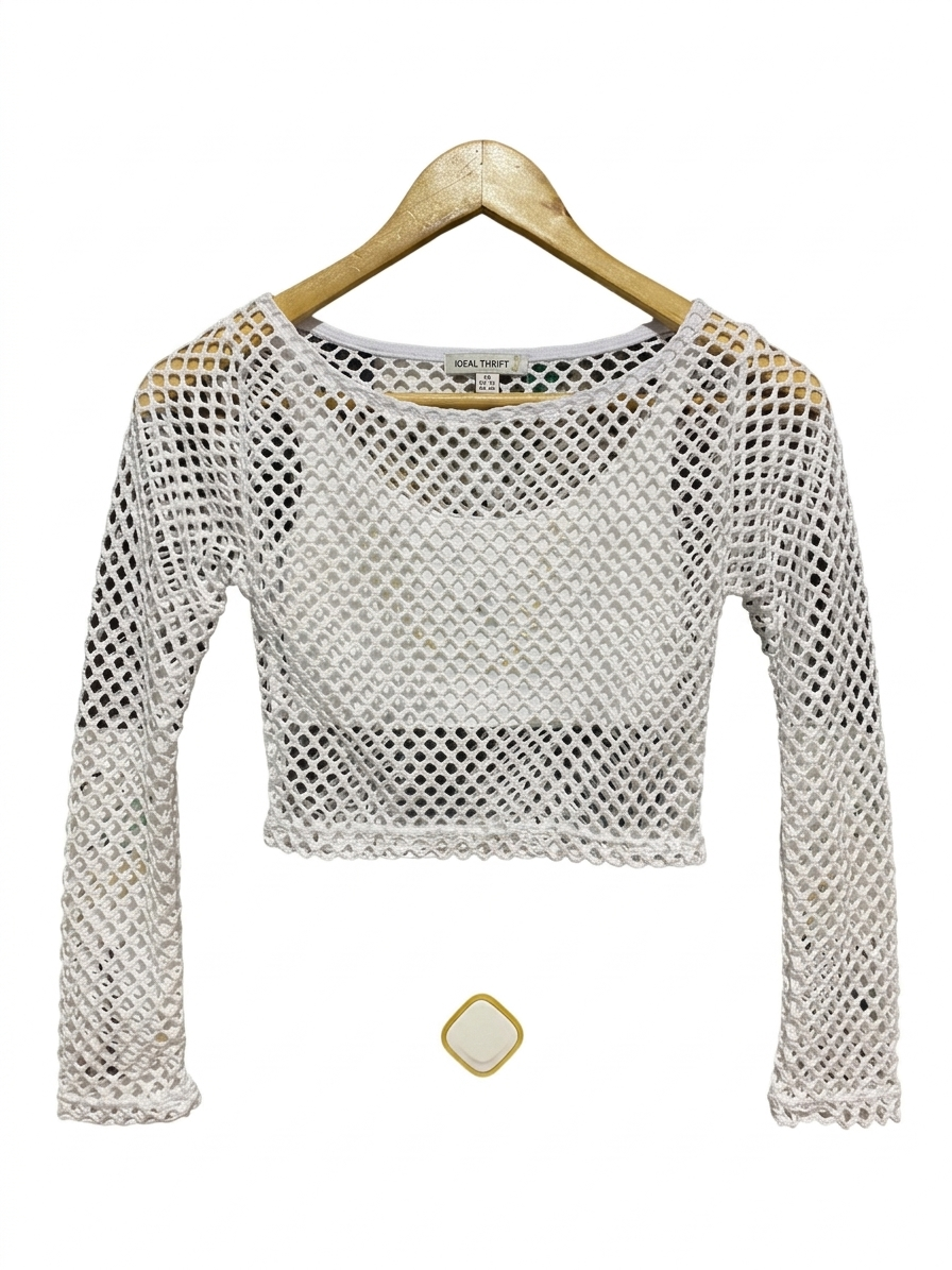 DAPPED |S| BUST 13| B10| WHITE MESH CROCHET CROP TOP