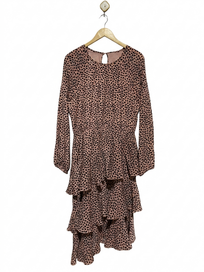ATMOS & HERE |L| BUST 21| B10| WOMEN’S DUSTY PINK ANIMAL PRINT TIERED RUFFLE MIDI DRESS