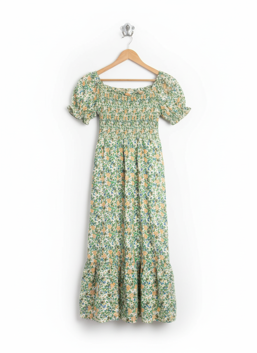 INFLUENCE Floral Print Tiered Midi Dress With Puff Sleeves And A Smocked Bodice