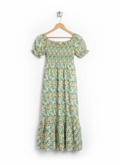 INFLUENCE Floral Print Tiered Midi Dress With Puff Sleeves And A Smocked Bodice