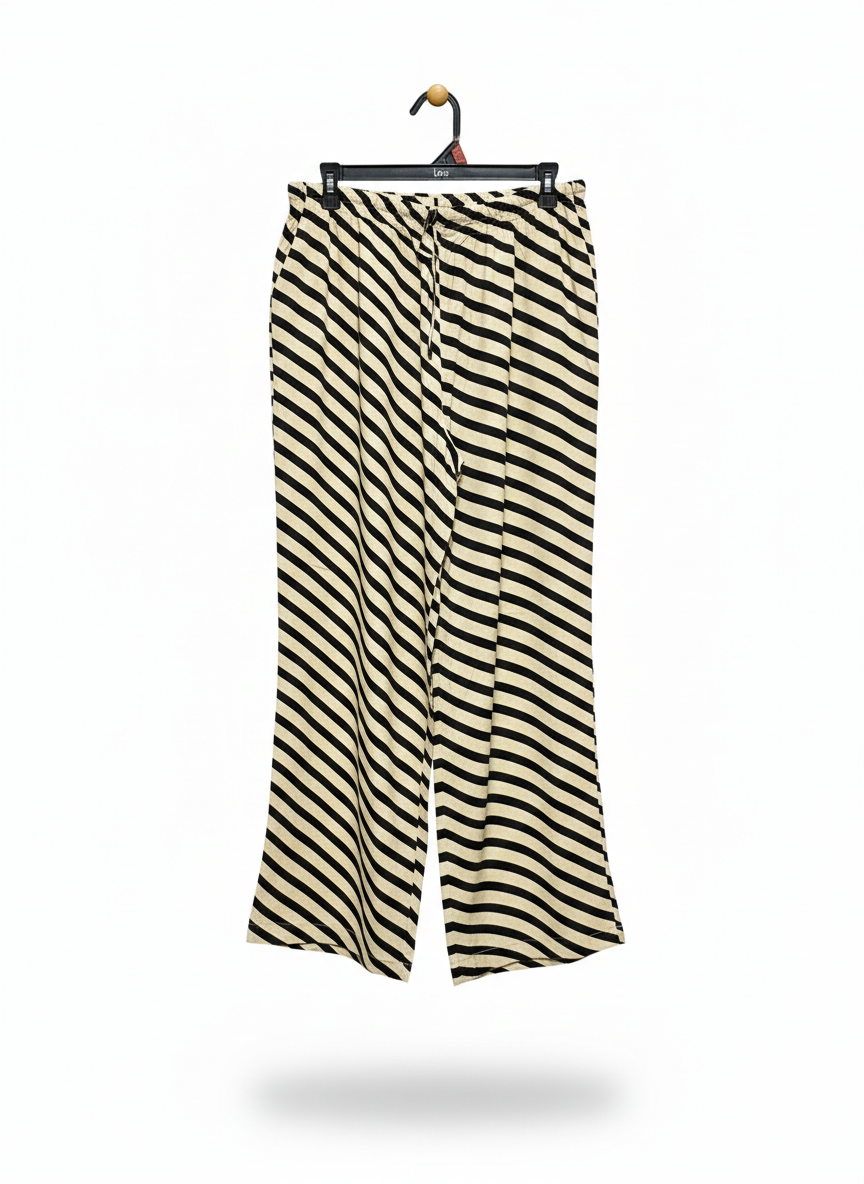 SUBTITLED |L| WAIST 32|C1| Casual Striped Wide-Leg Lounge Pants – Black & Cream
