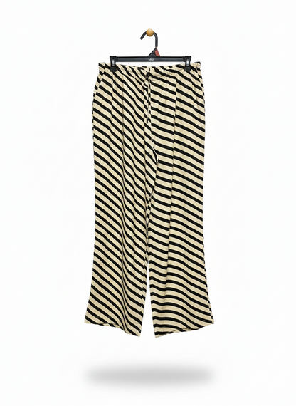 SUBTITLED |L| WAIST 32|C1| Casual Striped Wide-Leg Lounge Pants – Black & Cream