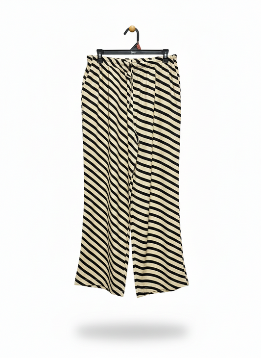 SUBTITLED |L| WAIST 32|C1| Casual Striped Wide-Leg Lounge Pants – Black & Cream