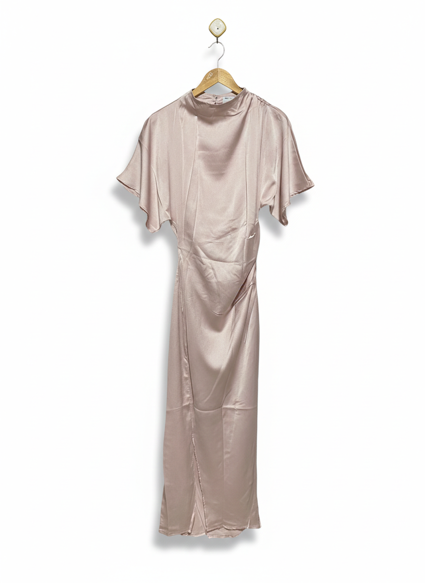 ASOS |XS| BUST FREE|B10|CHAMPAGNE SATIN HIGH-NECK MAXI DRESS