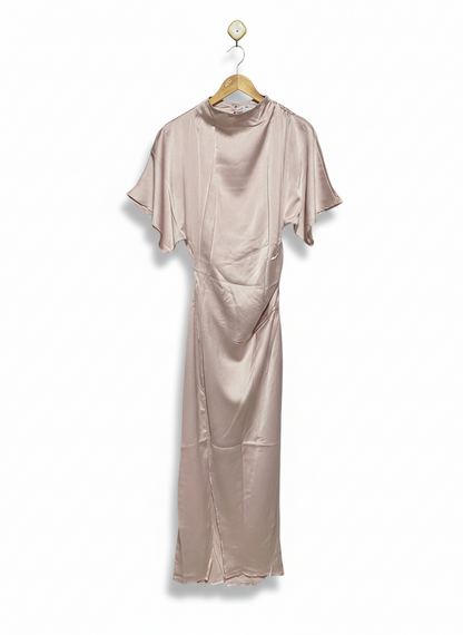 ASOS |XS| BUST FREE|B10|CHAMPAGNE SATIN HIGH-NECK MAXI DRESS