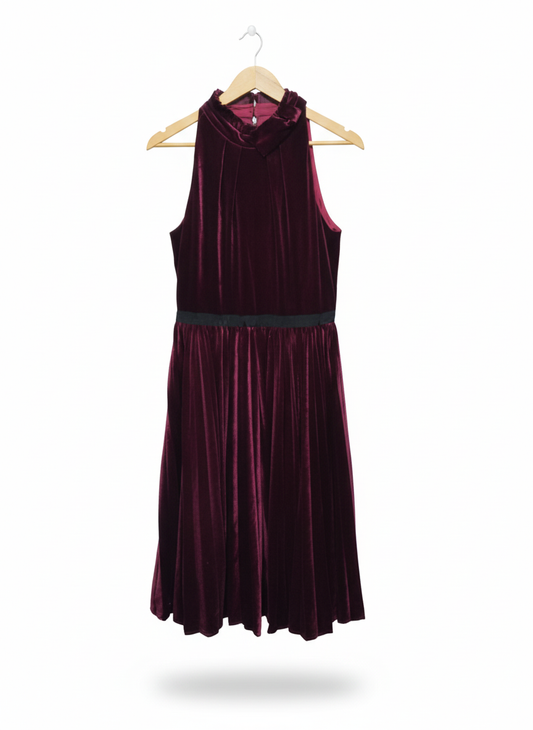 DRESSING PAULA| M/L|BUST 17.5| TED BAKER CORNELA PLEATED VELVET MIDI DRESS