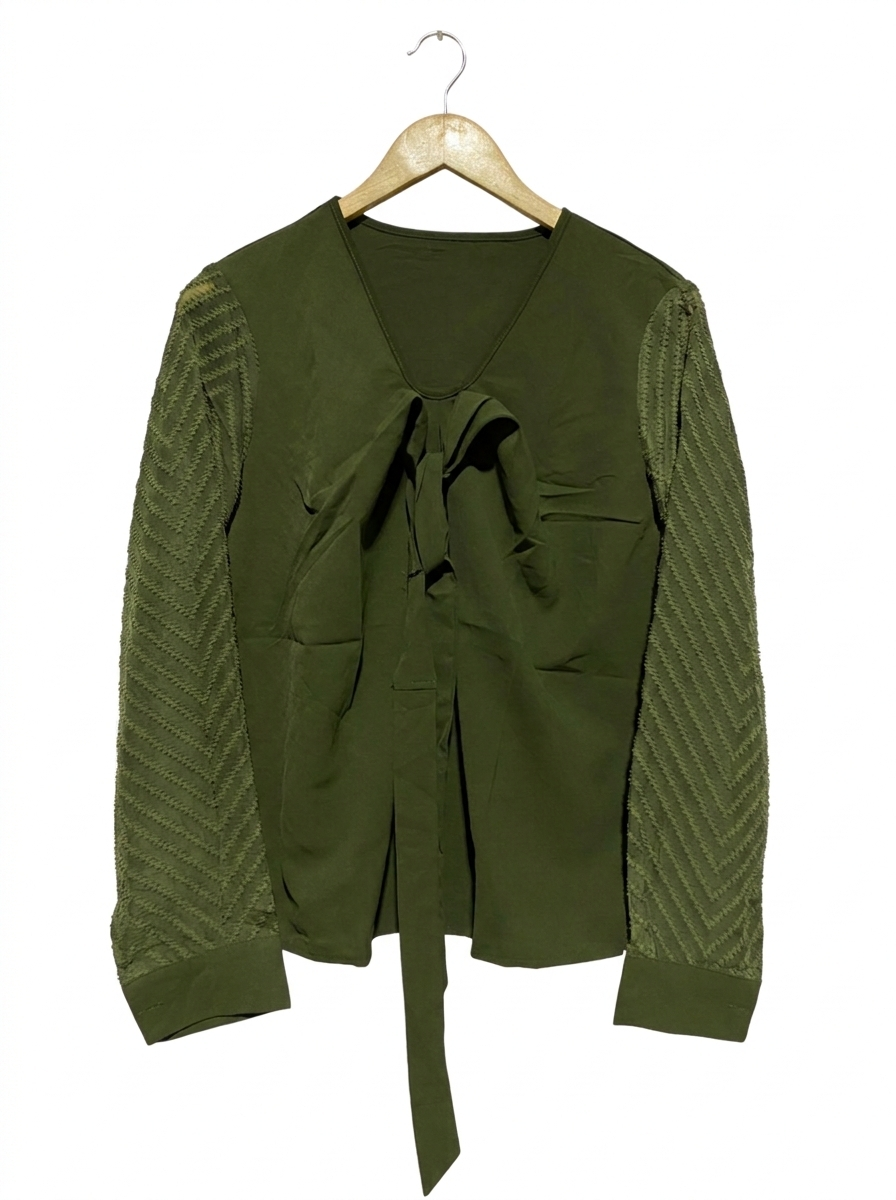 SHEIN |M| BUST 19| OLIVE GREEN TEXTURED SLEEVE BLOUSE