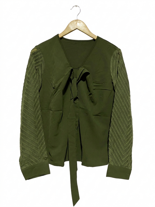 SHEIN |M| BUST 19| OLIVE GREEN TEXTURED SLEEVE BLOUSE