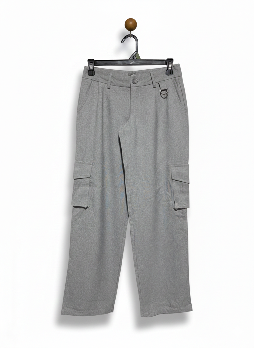 WHITE FOX |M| WAIST 28|B12|WOMEN'S GREY WIDE-LEG CARGO PANTS - RELAXED FIT WORKWEAR