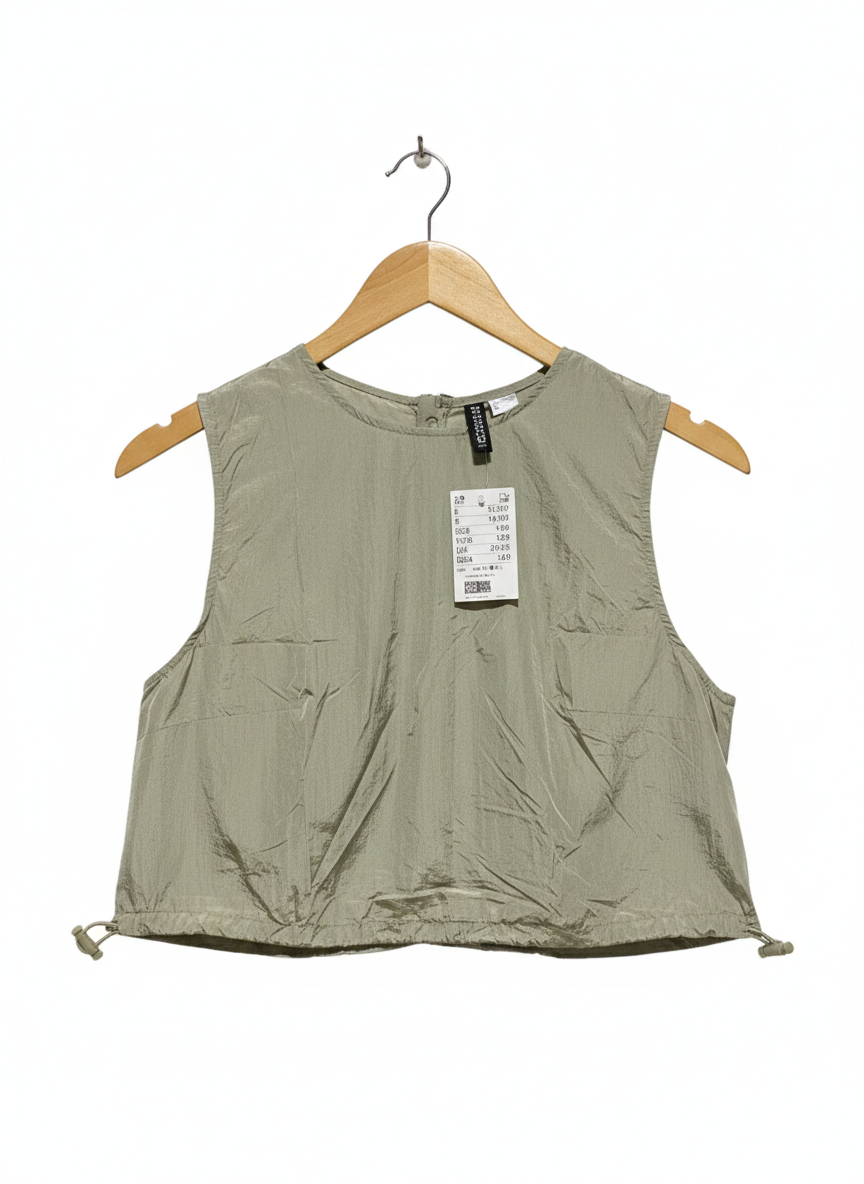 H&M |M| BUST 16| SAGE GREEN NYLON-BLEND DRAWSTRING CROP TOP