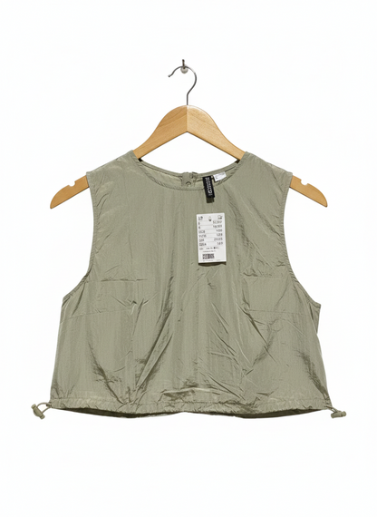 H&M |M| BUST 16| SAGE GREEN NYLON-BLEND DRAWSTRING CROP TOP