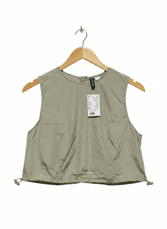 H&M |M| BUST 16| SAGE GREEN NYLON-BLEND DRAWSTRING CROP TOP
