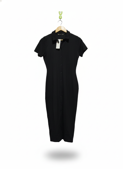 I SAW IT FIRST|L|BUST 18|Black, Short-Sleeved, Collared Midi Dress