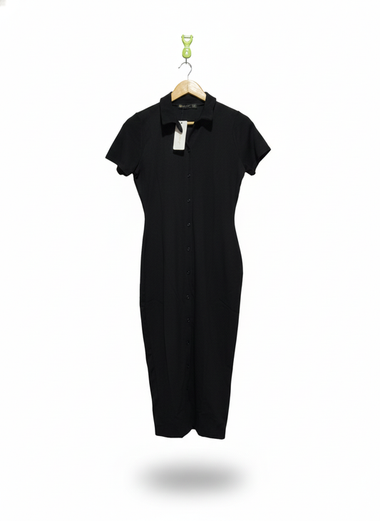 I SAW IT FIRST|L|BUST 18|Black, Short-Sleeved, Collared Midi Dress