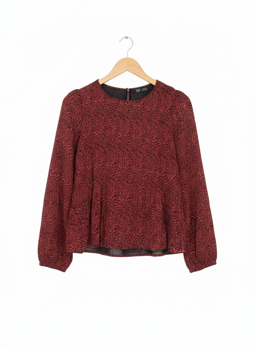 Zara TRF Collection Red And Black Leopard Print Peplum Top