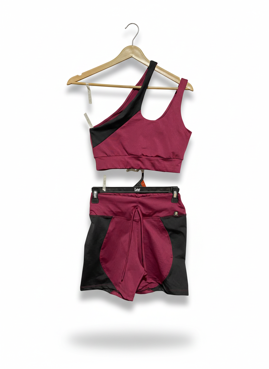 LUXURY TWO-PIECE BURGUNDY ACTIVEWEAR SET |S|